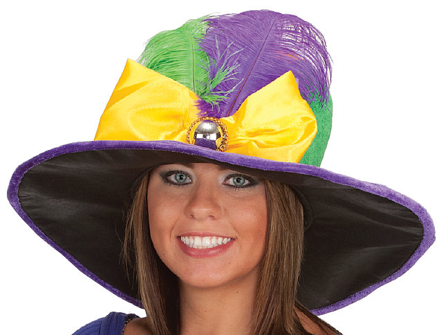 Ladies Mardi Gras Hat w/ Bowtie & Feather